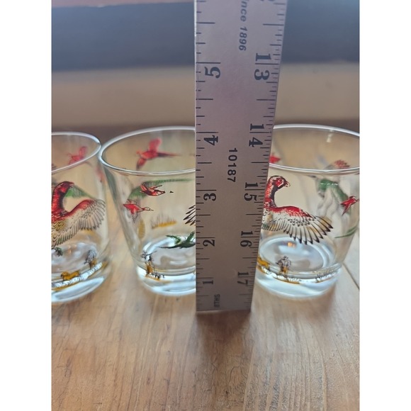 Vintage Pheasant Hunting Shot Glasses Set of 3 Hunter and Dog Bird Scene Clear - Picture 10 of 12